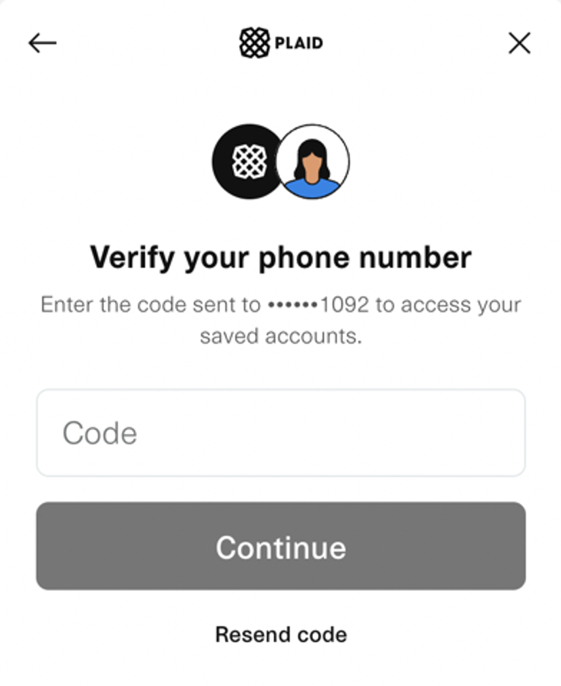 Bill.com Plaid phone verification screen.