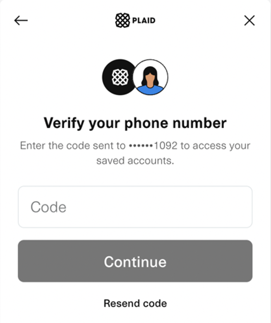 Bill.com Plaid code verification screen.