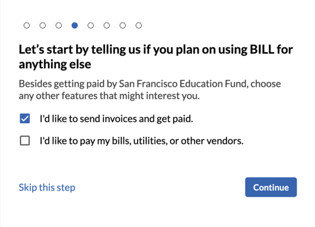 Bill.com setup screen 4.