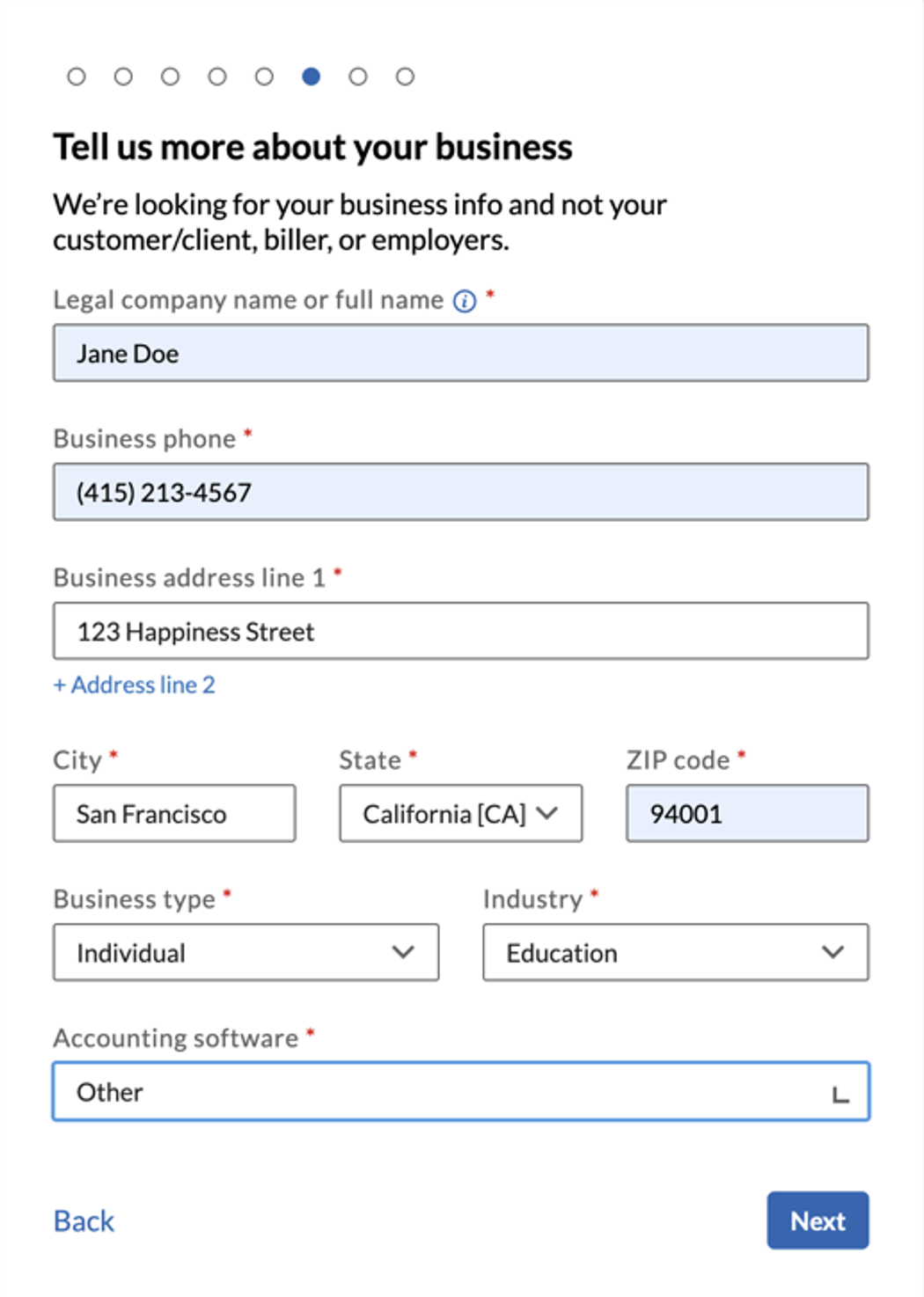 Bill.com setup screen 6.