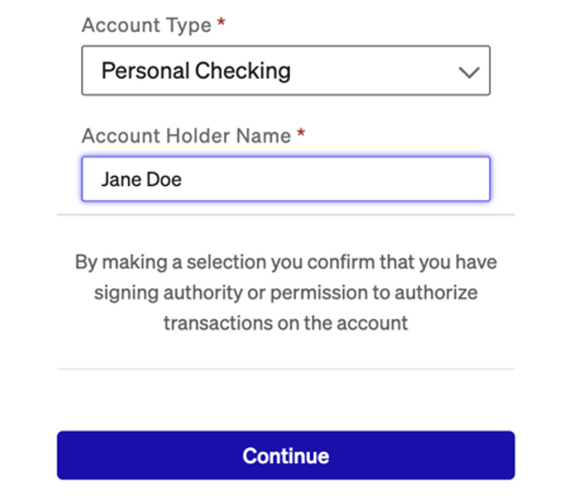 Bill.com Plaid select account type screen.