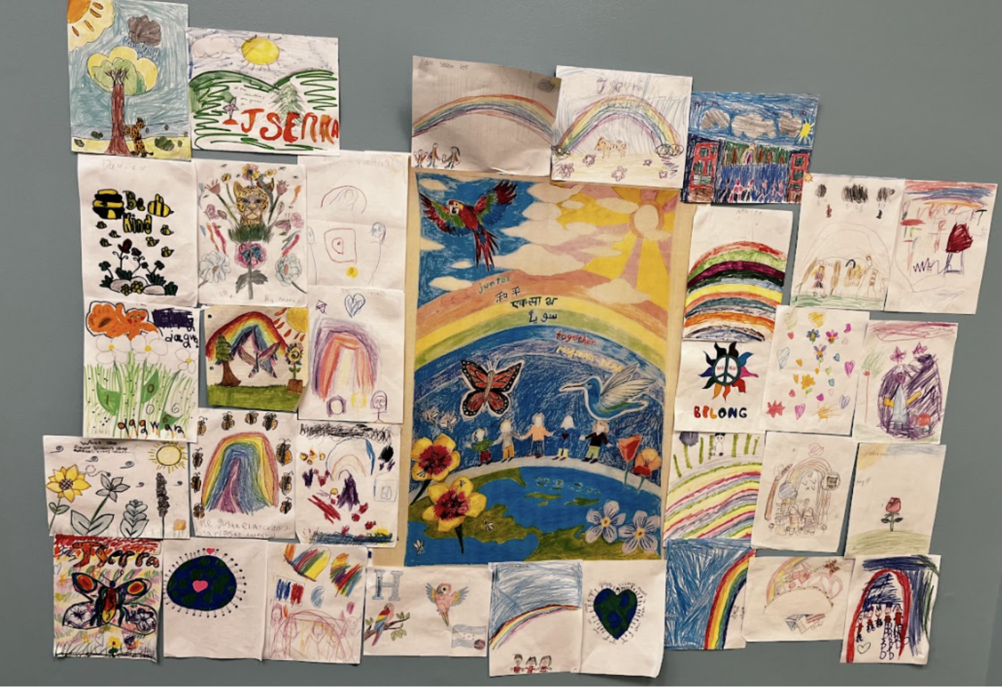 a collage of artwork submitted by J Sierra Elementary students for a mural design