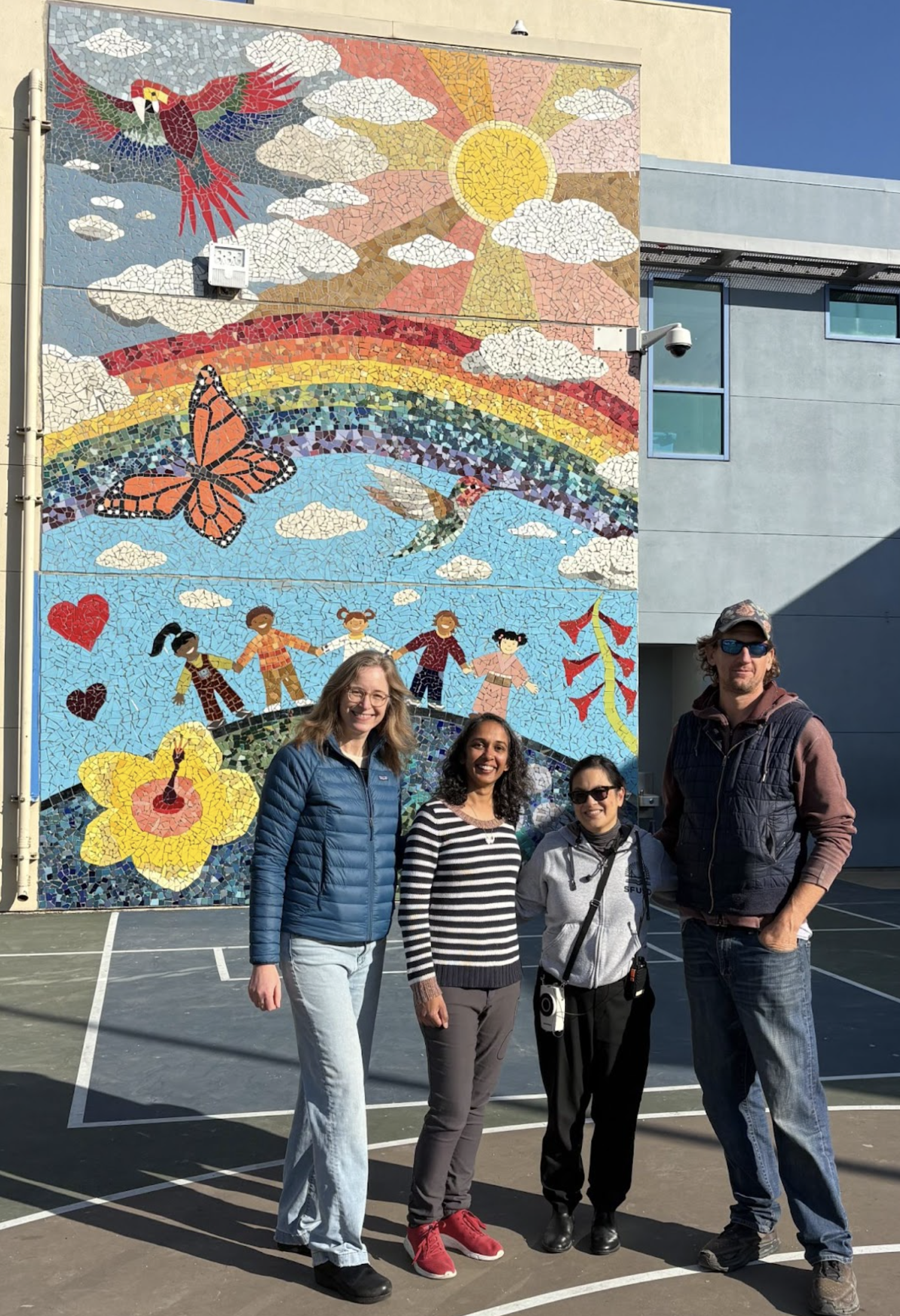 From left: Rebecca Kroll, Chief Operating Officer at the SF Ed Fund; Nisha Kapadia, Community School Coordinator at J Serra; Katerina Palomares, Principal of J Serra; and Ross Holzman, Executive Director of Create Peace Project